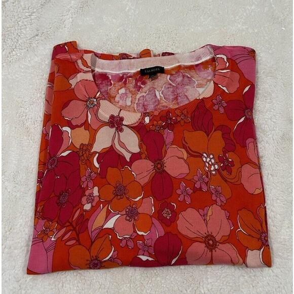 Talbots Sweater Tossed‎ Flowers Crewneck Pink Lightweight Pullover XL - Picture 1 of 5